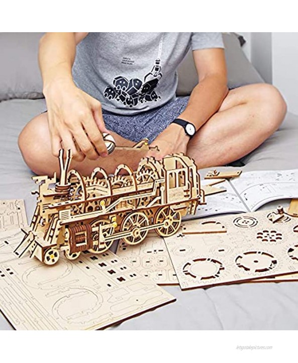ROKR 3D DIY Wooden Puzzle Train Model Self-Assembly Mechanical Model-Brain Teaser Game for Teens and Adults-Hand Craft Set-Unique Christmas Birthday Gift Locomotive