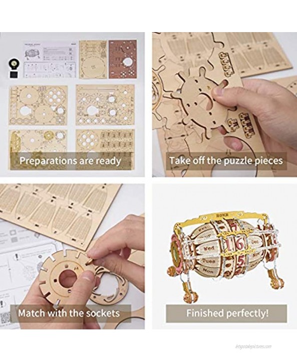 ROKR 3D Wooden Puzzle 250PCS DIY Building Model Kit Vintage Calendar Home Decor Elagant Gifts for Teens Adults Time Engine Calendar