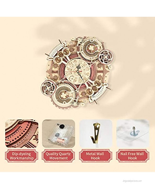 ROKR 3D Wooden Puzzle for Adult,DIY Wall Quartz Clock Kits,Mechanical Model Kits and Gift for Kids,Beautiful Room DecorationZodiac Wall Clock