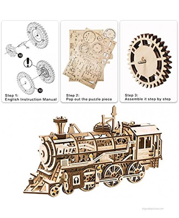 ROKR 3D Wooden Puzzle-Self Propelled Mechanical Model-DIY Building Kits-Brain Teaser Games-Best Gift for Boyfriend or Girlfriend on Birthday Anniversary Valentine's Day ChristmasLocomotive