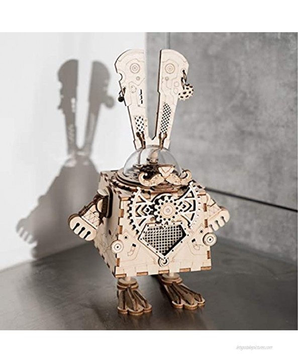 ROKR 3D Wooden Puzzle Steam Punk Music Box Models Kits to Build Bunny Gift for Adults and Teens