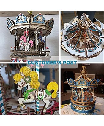ROKR 3D Wooden Puzzles Music Box DIY Mechanical Model Kits to Build Romantic Carousel Gift for Teens&Adults