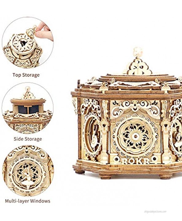 ROKR 3D Wooden Puzzles Music Box Secret Garden Model Kits for Adults Spinning Musical Jewelry Box Vintage Keepsakes Storage Gifts for Teens Woman Man