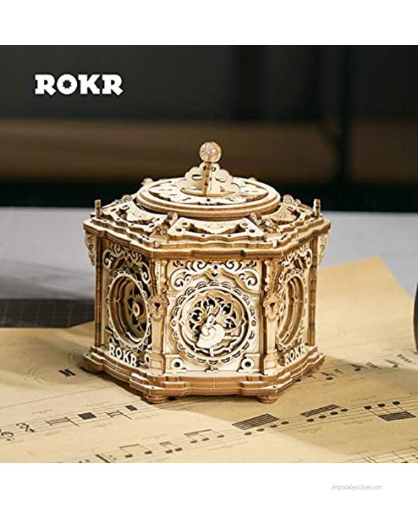 ROKR 3D Wooden Puzzles Music Box Secret Garden Model Kits for Adults Spinning Musical Jewelry Box Vintage Keepsakes Storage Gifts for Teens Woman Man