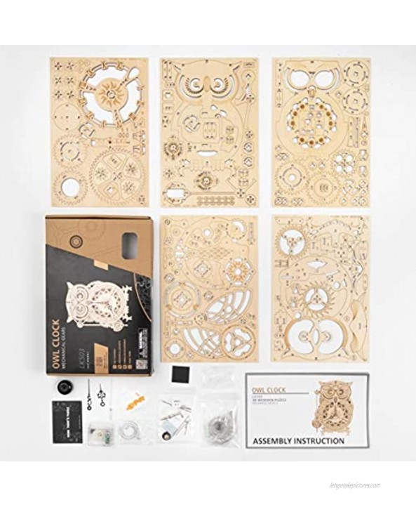 RoWood 3D Wooden Puzzle Clock Model Kits Gift for Adults & Teens Owl Clock 161 PCS