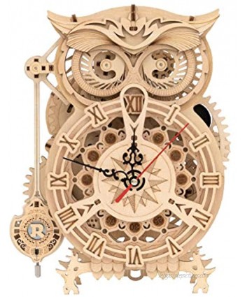 RoWood 3D Wooden Puzzle Clock Model Kits Gift for Adults & Teens Owl Clock 161 PCS