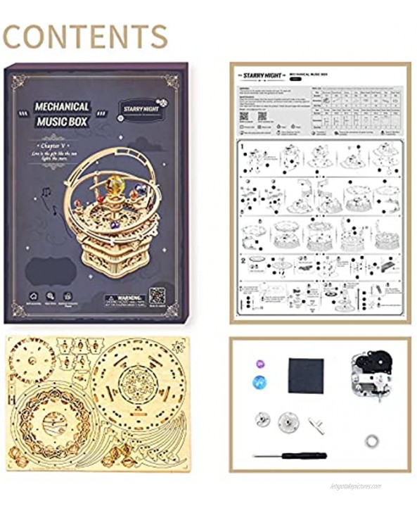 RoWood 3D Wooden Puzzles for Adults Teens DIY Music Box Mechanical Craft Kits Desk Display Gift on Children's Day Birthday Christmas Starry Night