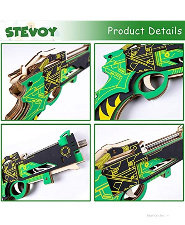 STEVOY 4 Pack 3D Wooden Puzzle Rubber Band Gun Wood Model Pistol Toy DIY Craft Kits | Brain Teaser Gifts for Kids and Adults to Build