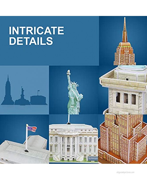 TOY Life 3D Puzzles for Adults and Kids US Architectural Puzzles for Adults and Kids 3D Puzzle New York Puzzle Statue of Liberty The White House Empire State Building for Kids Ages 4-6-8-10-12-14