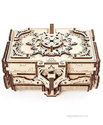 UGEARS 3D Wooden Puzzle Box 3D Puzzle Antique Wooden Box Wooden Model Kits for Adults and Teens Laser-Cut Mechanical Model Construction Kit Ideal Birthday
