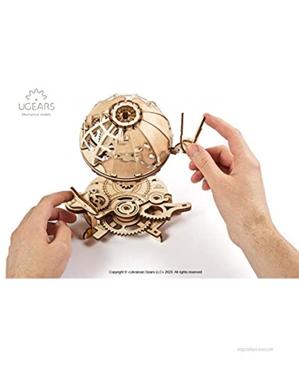 UGEARS Globe Wooden Educational Puzzle Self Assembling Mechanical 3D Model DIY Brain Teaser