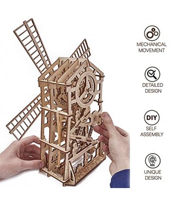 Wood Trick Mechanical Windmill Toy Wooden Windmill Kit to Build 3D Wooden Puzzle STEM Toys for Boys and Girls