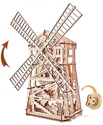 Wood Trick Mechanical Windmill Toy Wooden Windmill Kit to Build 3D Wooden Puzzle STEM Toys for Boys and Girls