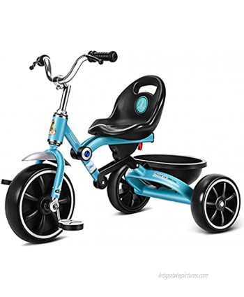 WWFAN 2 in 1 Trike Fold Boys Gift Children's 3 Wheel Bike with Adjustable Handlebar & Seat Portable Travel Stroller Aged 2-6 Kids Blue Safe Secure Color : Foam Wheel