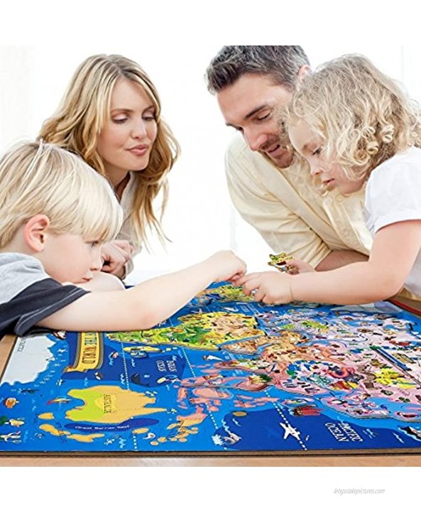 200 Piece USA Map Puzzle Learning and Educational Toys Jumbo Floor Puzzle for Kids and Adult Family,Size: 48.3 X 35.6 World Map
