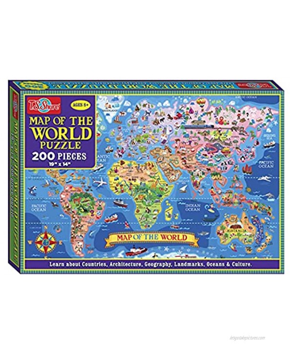 200 Piece USA Map Puzzle Learning and Educational Toys Jumbo Floor Puzzle for Kids and Adult Family,Size: 48.3 X 35.6 World Map