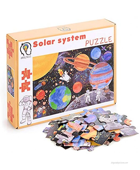 Amonev Solar System Big Floor Puzzle with Thick Jigsaw Puzzle Pieces which can Also be Used on a Table are Great Floor Puzzles for Kids Ages 4-8 Years and Older