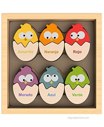 BeginAgain Color 'N Eggs Matching Puzzle Bilingual Wooden Colors 2 and Up