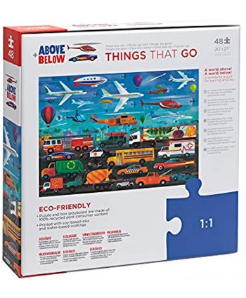 Crocodile Creek Above + Below Vehicles 48-Piece Jigsaw Floor Puzzle for Kids Ages 4 Years and up Heavy-Duty Box for Storage Finished Puzzle is 27” x 20” for Kids Ages 4 Years and Up