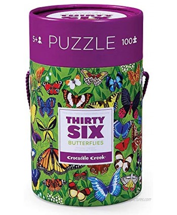 Crocodile Creek Thirty-Six Butterflies 100 Piece Jigsaw Puzzle in Canister Includes Educational Animal Finder Sheet for Ages 5 Years and Up 1 ea