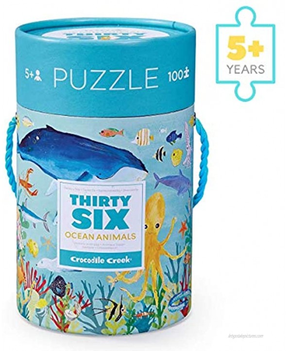 Crocodile Creek Thirty-Six Ocean Animals 100 Piece Jigsaw Puzzle in Canister Includes Educational Animal Finder Sheet for Ages 5 Years and Up 1 ea