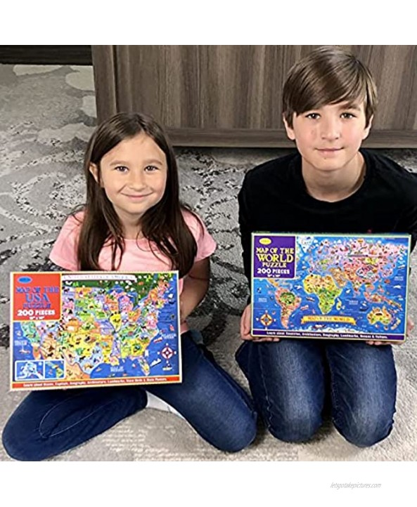 Floor Puzzle USA Map + WORLD Map SET OF TWO Jigsaw Puzzles 200 Piece Each | for Ages 6 Years and Up | Great Gift Learning and Educational Tool | FUN FOR ENTIRE FAMILY