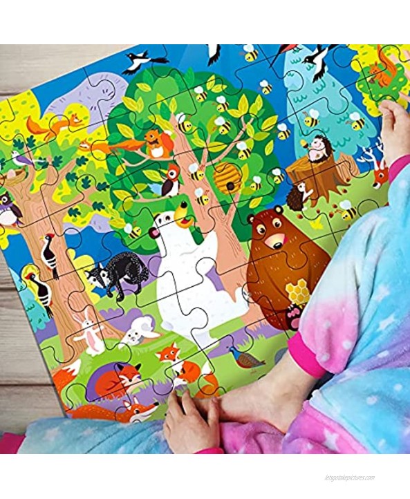 Floor Puzzles for Kids Ages 4-8 – 2 Jigsaw Puzzles for Toddlers 3-5 Years Old – Big 100 Pieces Games for Learning Ocean & Forest Animals by Quokka Gift Toys for Boys and Girl 6 7 and up to 12 yo