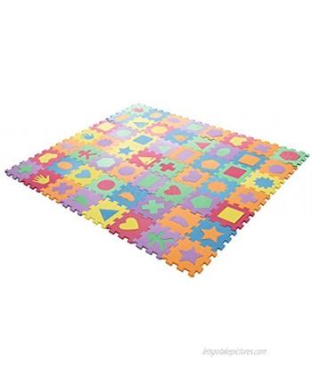 Hey! Play! Interlocking Foam Tile Play Mat with Shapes Nontoxic Children's Multicolor Puzzle Tiles for Playrooms Nurseries Gyms and More