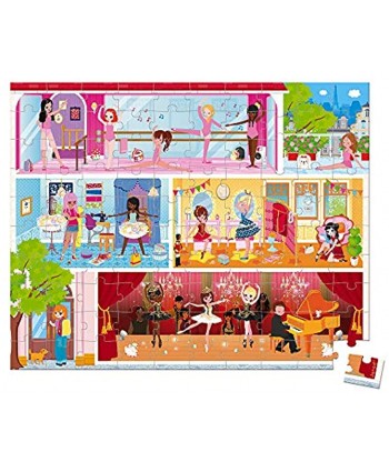 Janod 100 Piece Dance Academy Ballerina Floor Puzzle Toy – Mini Suitcase Styled Hat Box for Organized Storage – Store Everything Inside & Transport Everywhere – Cognitive Development – Ages 5 +