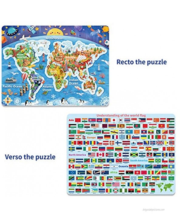 Kids Puzzle for Kids Ages 4-8 World map Floor Puzzle Raising Children Recognition Promotes Hand Eye Coordinatio Loose Powder Process Bulge Design,46Pcs,24x18in