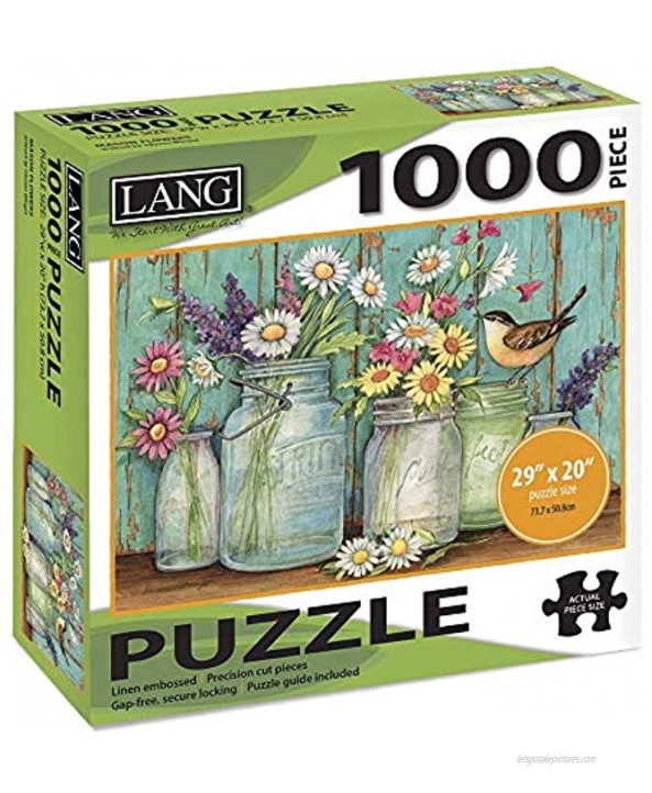 LANG 1000 Piece Puzzle -Mason Flowers Artwork by Susan Winget Linen Finish 29” x 20 Completed