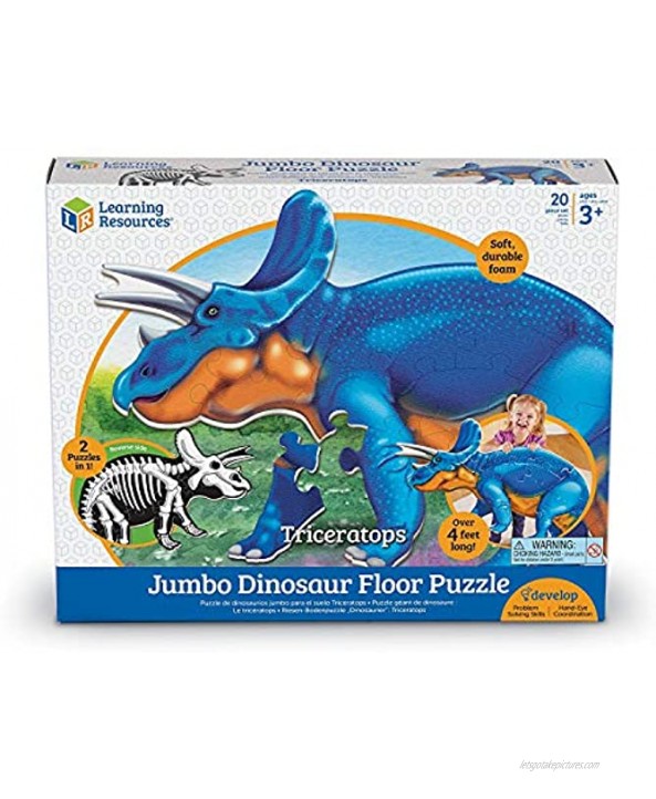 Learning Resources Jumbo Dinosaur Floor Puzzle Triceratops 20 Safe Foam Pieces Dinosaur Toys Ages 3+