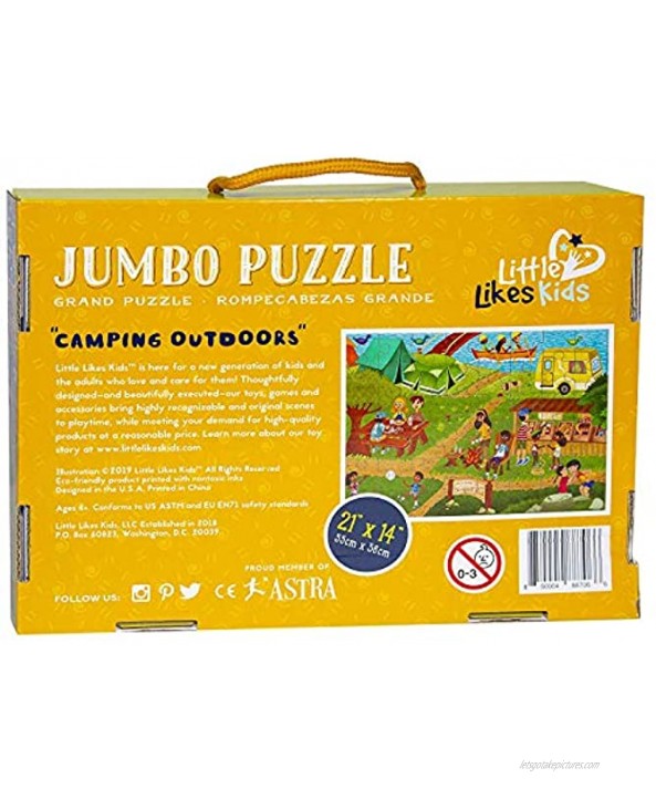 Little Likes Kids Camping Outdoors 48 Piece Floor Puzzle Classic Beginner Toddler Matching Games Toy Activity Set Family Fun Ages 4+ Multicultural
