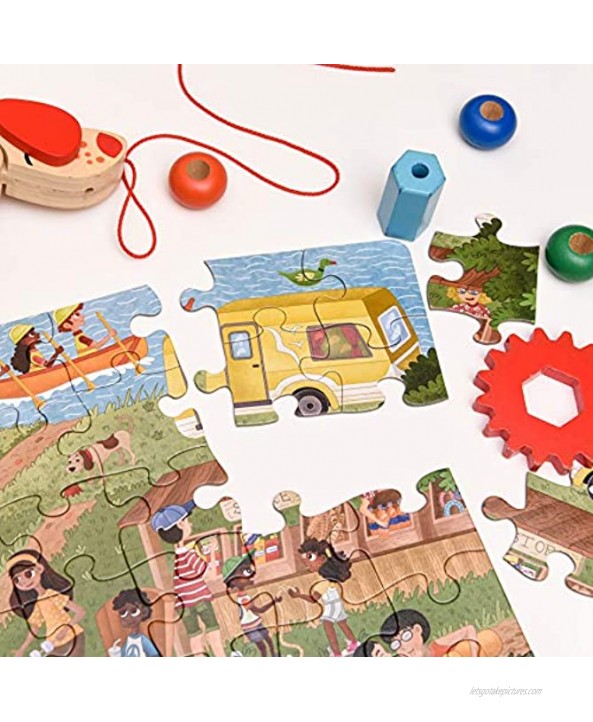 Little Likes Kids Camping Outdoors 48 Piece Floor Puzzle Classic Beginner Toddler Matching Games Toy Activity Set Family Fun Ages 4+ Multicultural