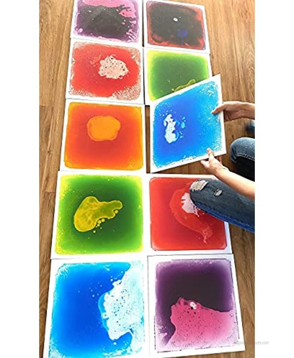 LittleAge Sensory Floor Tiles Pack of 4 11.8 by 11.8 Each Colorful Liquid Tiles Play-Mat for Kids