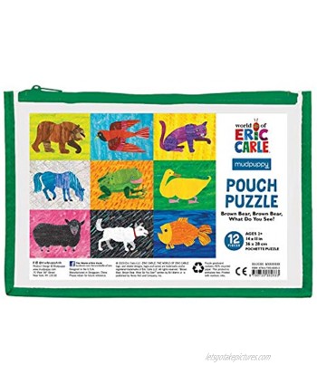 Mudpuppy World of Eric Carle Brown Bear Brown Bear What Do You See? Pouch Puzzle 12 Pieces 14” x 11” – Great for Kids Age 2-4 – Perfect for Travel – Packaged in Secure Reusable Pouch