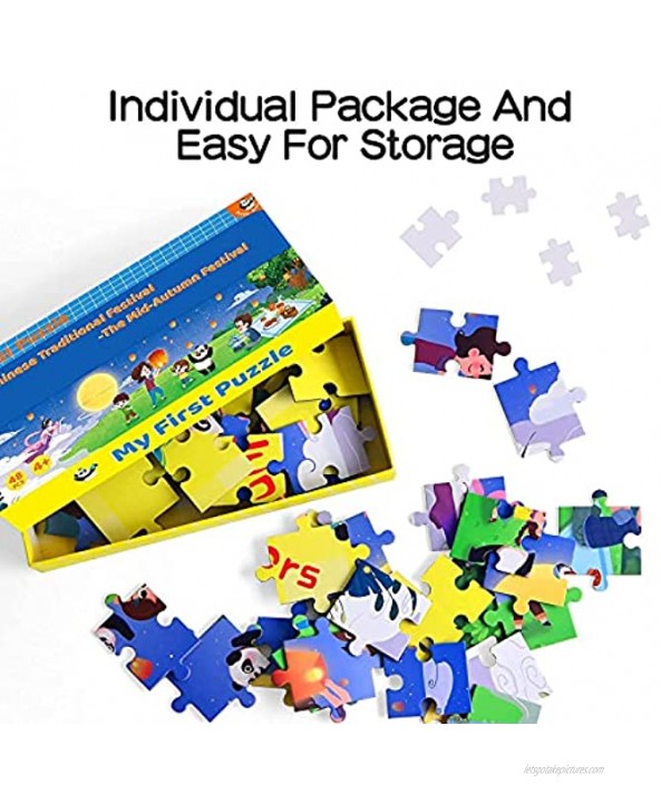 Panda Juniors 48 Pieces Puzzle for Kids 4-8 Jumbo Jigsaw Paper Long 90cm Floor Puzzles for Toddler Children Preschool Learning Educational Toys Traditional Chinese Culture The Mid-Autumn Day
