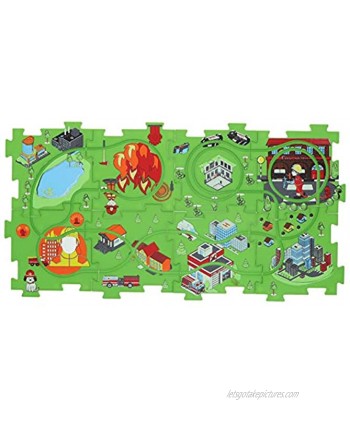 Puzzle Track Play Set Battery-Operated Toy Vehicle & Floor Puzzle Play Mat 16 Pc Sets Fire Engine Themed Vehicle Interchangeable Tracks Create Up to 50 Combinations by Ideas In Life