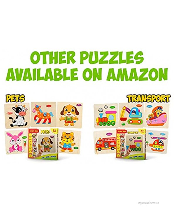 Smart Kids Service Wooden Puzzles for Toddlers – 5 Pack Baby Puzzles Age 3+ Toddlers Puzzles for Boys and Girls in The Zoo Set Tiger Panda Bear Giraffe Tortoise 37 pcs…