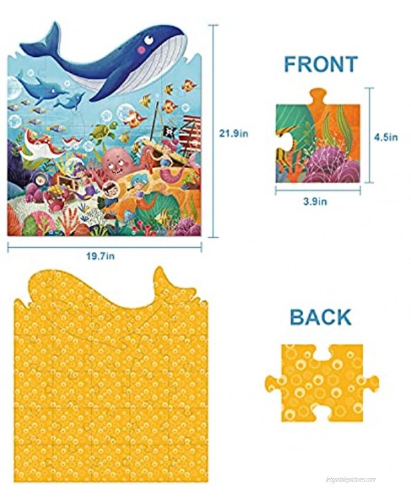 TOOKYLAND Ocean Jigsaw Puzzle for Kids Fantastic Underwater World Puzzle 30 Piece Ocean World Theme Whales Fishes Puzzle Floor Puzzle with Carry Box Age 3+