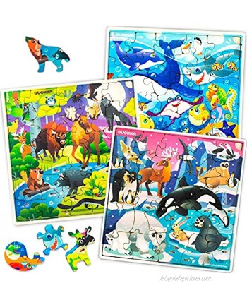 Wooden Puzzles for Kids Ages 3-5 – 3 Jigsaw Puzzles for Toddlers 4-8 Years Old 100 Uniquely Carved Wood Pieces Designed for Your Children’s Joy – Gift Toys for Boys and Girl 6 7 yo