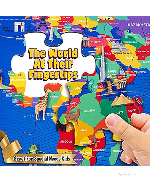 ZiGYASAW Giant Jumbo Wonderful World Jigsaw Floor Puzzle Wipe-Clean Surface Wonderful World Great Gift for Girls and Boys World Map Puzzle