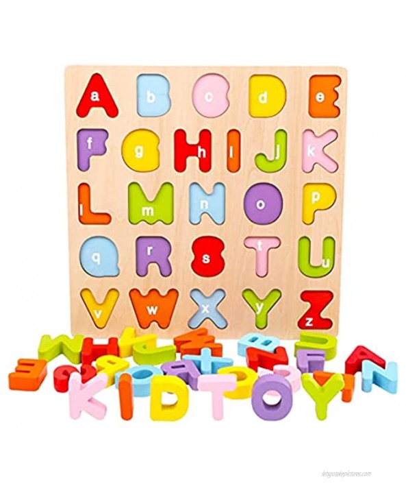 Alphabet Puzzle WOOD CITY ABC Letter Puzzles for Toddlers 1 2 3 Years Old Educational Learning Toys for Toddlers Alphabet Toys with Puzzle Board & Letter Blocks Best Gifts for Girls and Boys