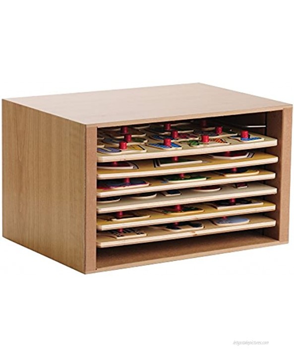 Constructive Playthings Cp Toys Puzzle Storage Case with 6 Knobbed Wooden Puzzles