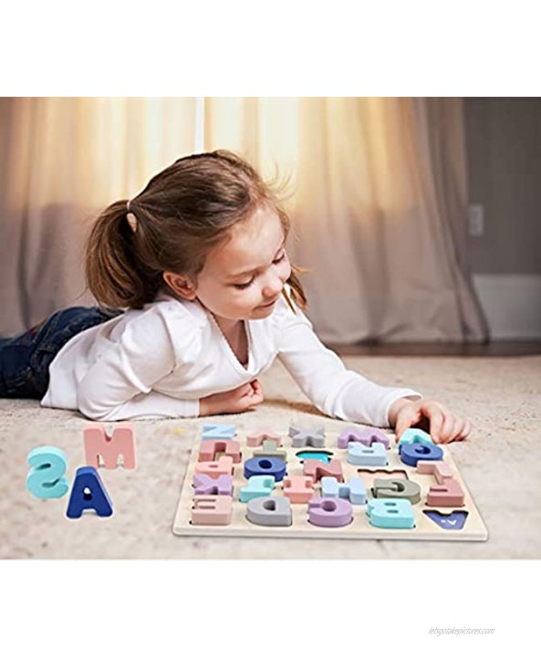 GEMEM Wooden Puzzles for Toddlers Large Alphabet ABC Upper Case Letter and Number Wood Montessori Learning Board Educational Toys for Boys Girls Set of 2
