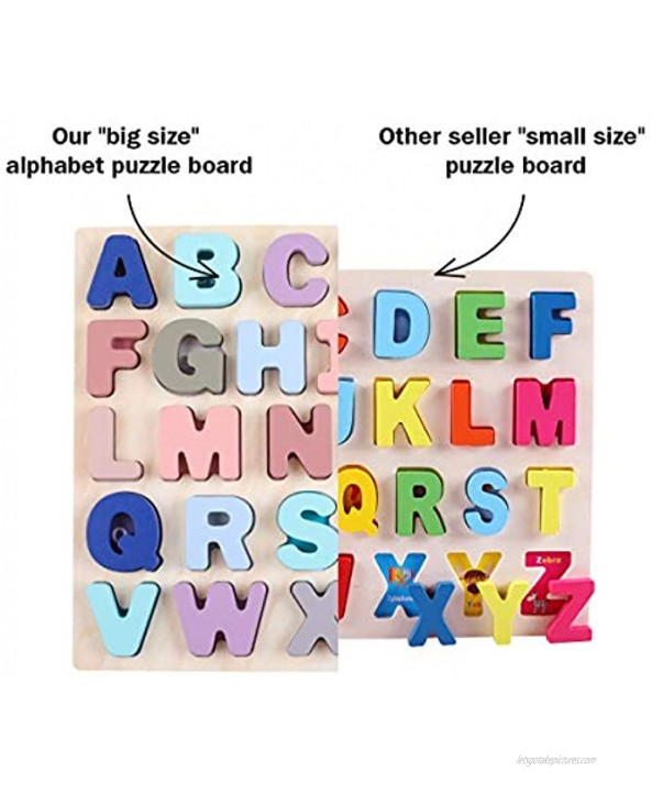 GEMEM Wooden Puzzles for Toddlers Large Alphabet ABC Upper Case Letter and Number Wood Montessori Learning Board Educational Toys for Boys Girls Set of 2