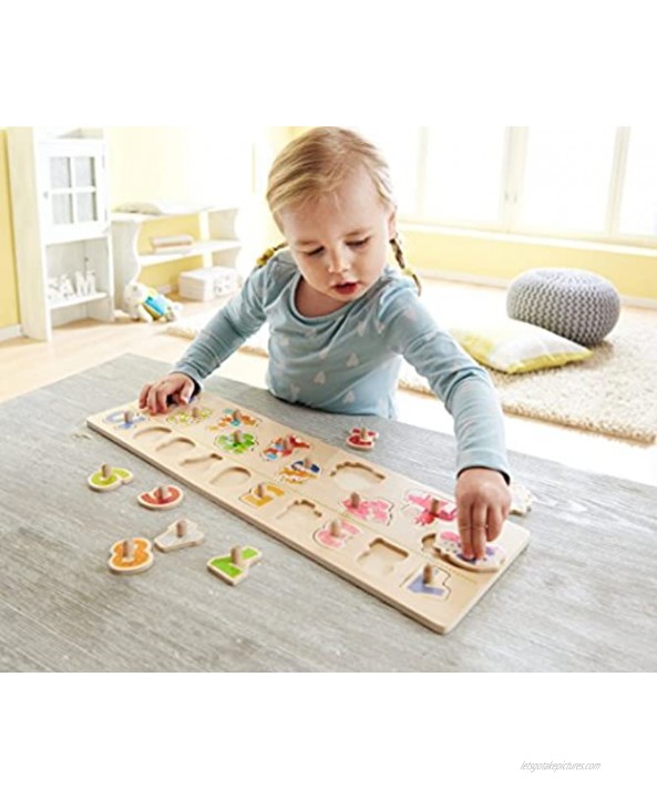HABA Clutching Animals 20 Piece Wooden Peg Puzzle Reinforces Numbers 1-10