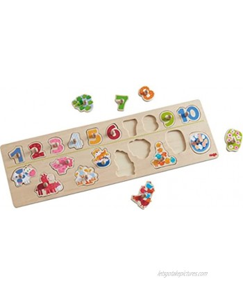 HABA Clutching Animals 20 Piece Wooden Peg Puzzle Reinforces Numbers 1-10
