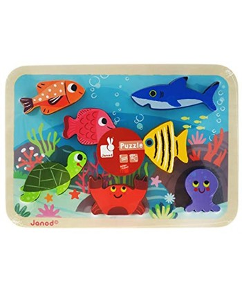 Janod Chunky Puzzle 7-Piece Colorful Wooden Marine Themed Jigsaw Puzzle Encourages Shape Recognition Dexterity and Language Development Preschool Kids and Toddlers 18 Months+