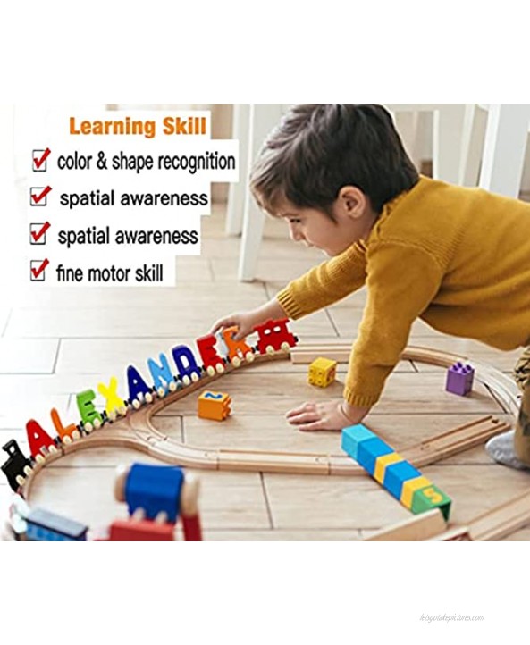 Kids Educational Toy Wooden Train Letter Name Puzzle Large Train Letters 3 Inch Each Handmade Learn-Play & Kids Room Décor